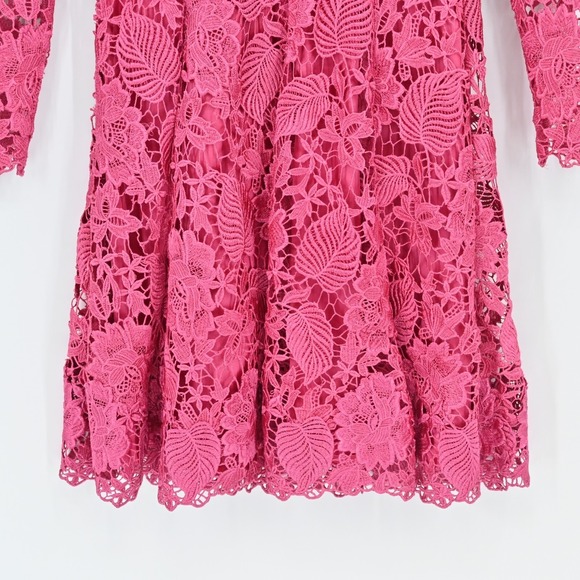 MIKAEL AGHAL Womens Pink Lace Dress Sz 4 Cut Out Coquette Crochet Cocktail Retro - Picture 13 of 15